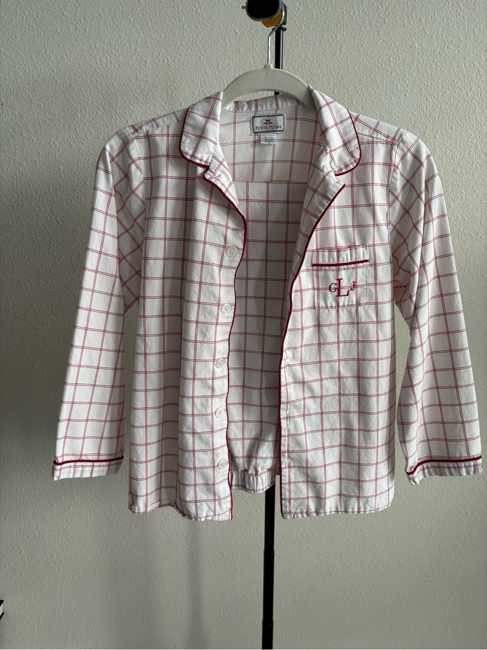 Petite Plume Red Plaid Pajama Set Button Front Top Pants Size 12